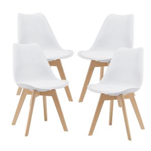 Juego de 4 sillas de comedor fläten  82x49x54cm polipiel - blanco [en.casa]