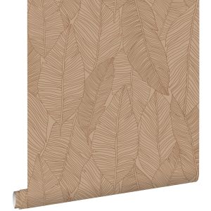 Estahome papel pintado hojas dibujadas rosa terracota 53 cm x 10.05 m