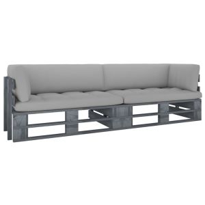 vidaXL sofá de palets 2 plazas cojines gris madera de pino impregnada