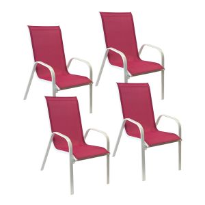 Pack de 4 sillas marbella en textileno rosa aluminio blanco