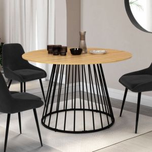 Mesa de comedor redonda industrial - madera negra - 110 cm
