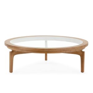 Mesa de centro 100x100x32 madera color marron miel, cristal