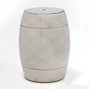 Taburete 32x32x43 ceramica blanco, dorado