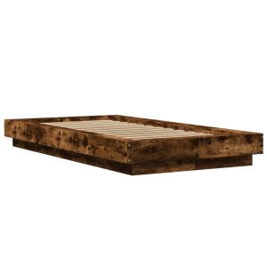 vidaXL estructura cama con luces LED madera roble ahumado 100x200 cm