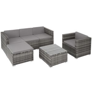 Conjunto de ratán con tablero de vidrio y protección uva, gris