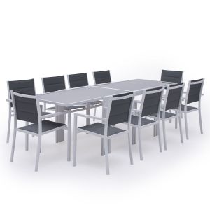 Conjunto jardín extensible lampedusa 10 plazas textil gris aluminio blanco