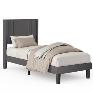 Estructura de cama tapizada gris - 1 plaza 90 x 200 cm