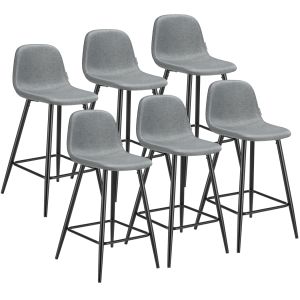 Set de 6 taburetes altos con respaldo y reposapiés, 45x48x92 cm, gris