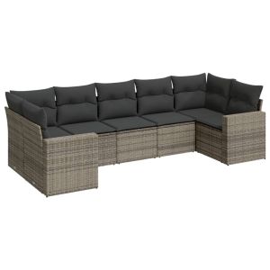 vidaXL set de sofás de jardín 7 piezas con cojines ratán pe gris