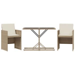 vidaXL sillas y mesita de jardín 3 piezas ratán sintético cojín beige