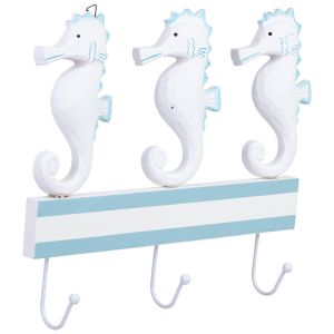 Percha de pared de madera con 3 ganchos blanco 34x5x28h cm