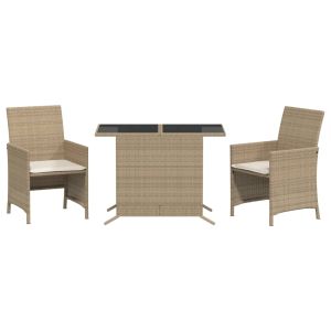 vidaXL sillas y mesita de jardín 3 piezas ratán sintético cojín beige