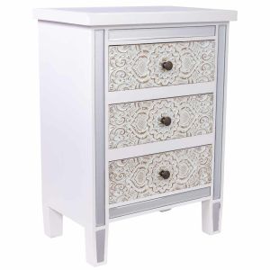 Mesita de madera y cristal de 3 cajones 48x30x66