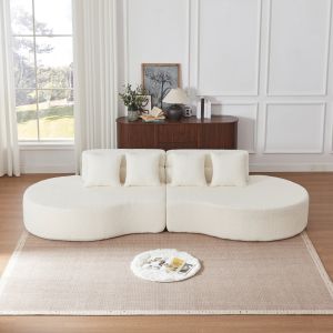 Sofá modular de espuma de 2 piezas en chenilla beige sin estructura