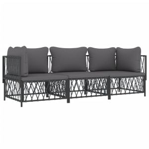 vidaXL juego muebles de jardín 3 pzas y cojines acero gris antracita