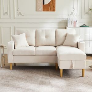 Sofá,forma de l,2 cojines，beige.