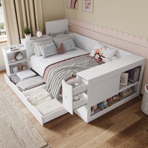 Cama individual para niños,140x200cm,sin colchón,blanco.