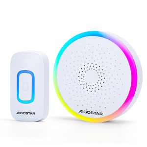 Aigostar timbre inalámbrico exterior ip55,0-120db,60 melodías,blancos