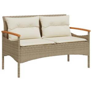 vidaXL banco de jardín y cojines ratán sintético beige 116x62,5x74 cm