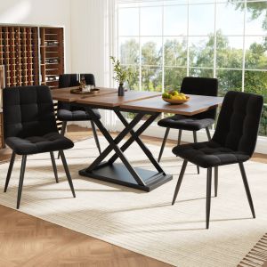 Conjunto de mesa y sillas mdf nogal negro extensible 120-160cm