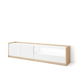 Mueble tv, 207x37x50cm, blanco y roble soft, LED rf4895