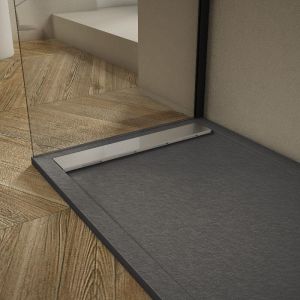 Plato de ducha pizarra ribera antracita  70x160cm rejilla acero inox.