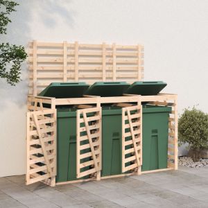 Cobertizo triple para cubos de basura madera maciza de pino es8771