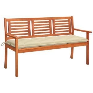 Banco de jardín 3 plazas madera maciza eucalipto y cojín 150 cm joy715232