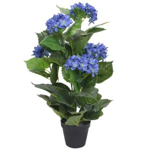 vidaXL planta artificial hortensia con macetero 60 cm azul