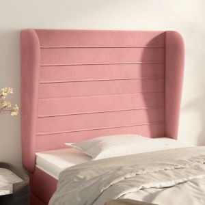 Cabecero con orejas de terciopelo rosa 103x23x118/128 cm eso3258