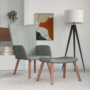 Sillón de relax con taburete de terciopelo gris claro qweo4949