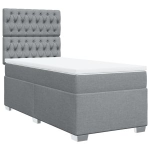 vidaXL cama box spring con colchón tela gris claro 90x200 cm