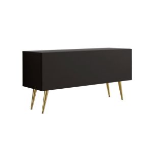 Mueble tv contemporáneo - negro mate, patas doradas - 100x32x52 cm