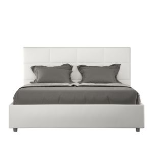 Cama con almacenaje acolchada 160x190 cuero sintético blanco mika