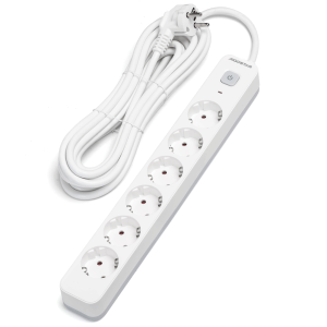 Aigostar regleta enchufes, alargador 6 enchufes, cable 5m, blanco