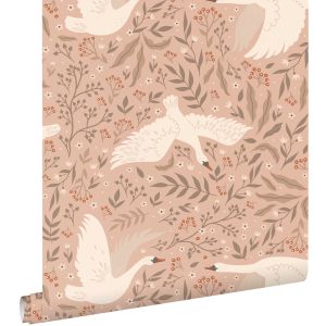 Estahome papel pintado cisnes rosa terracota 53 cm x 10.05 m