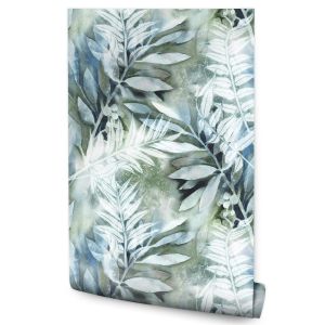 Papel Pintado Para El Dormitorio Con Hojas Y Plantas De Acuarela 53cm x 10m