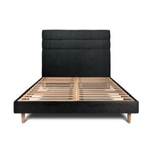Cama de 140x200 cm con cabecero de línea - tejido rizado - negro