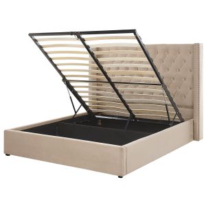 Cama con almacenaje lubbon terciopelo beige 160 x 200 cm