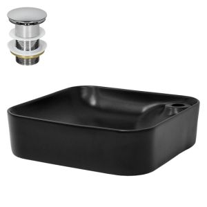 Lavabo negro mate cerámico 430x430x120 mm con plateado