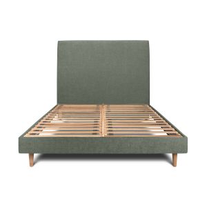 Cama de 135x190 cm con cabecero tapizado - tejido lienzo mate - verde caqui