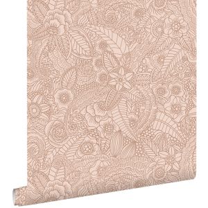 Estahome papel pintado dibujo de flores rosa terracota 53 cm x 10.05 m