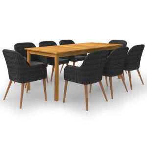vidaXL juego de comedor de jardín de 9 piezas negro