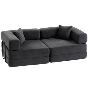 Sofá cama 198x100x69 cm chenilla color gris Homcom, hogar - sofás y butacas