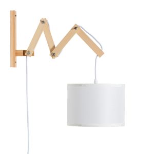 Aplique de pared extensible de madera con pantalla de tela blanca “zigzag”