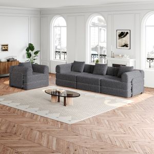 Sofá cama individual chenilla gris con almacenaje reposabrazos modular