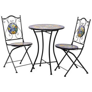 Conjunto portofino mesa y dos sillas de mosaico y forja negro mesa