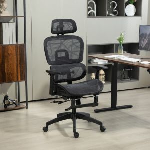 Silla oficina ergonómica malla negra con reposapiés