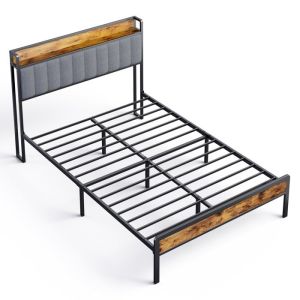 Cama de metal acolchada para 2 personas - gris - 140 x 200 cm