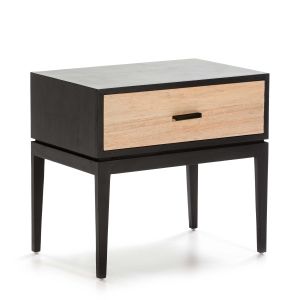 Mesita de noche 60x40x55 madera negro, natural con patina gris, metal negro